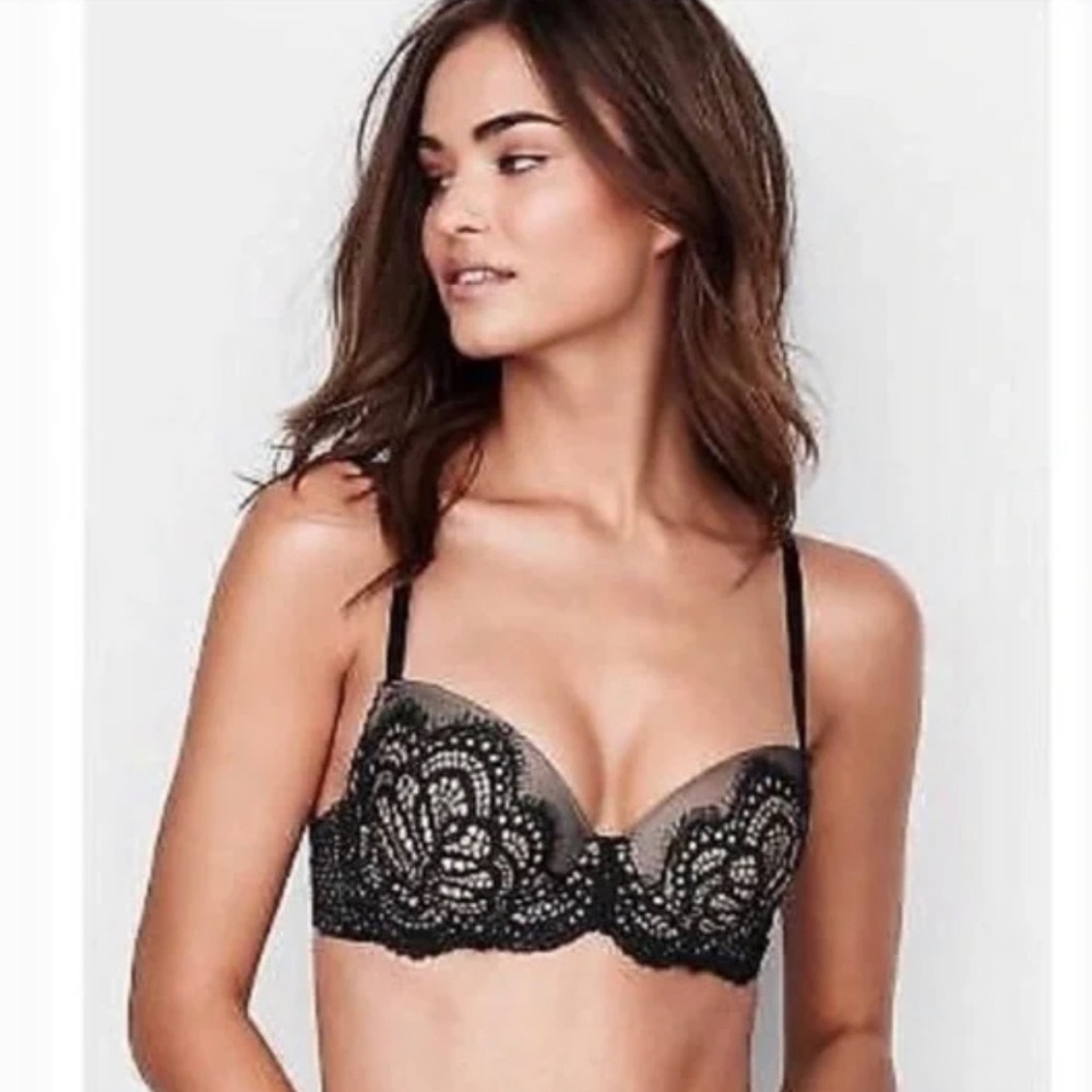 Victoria Secret Dream Angels Lined Demi Black Lace Bra 32C